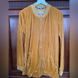 Charlotte Russe long gold stretch velvet zip front jacket 70s boho